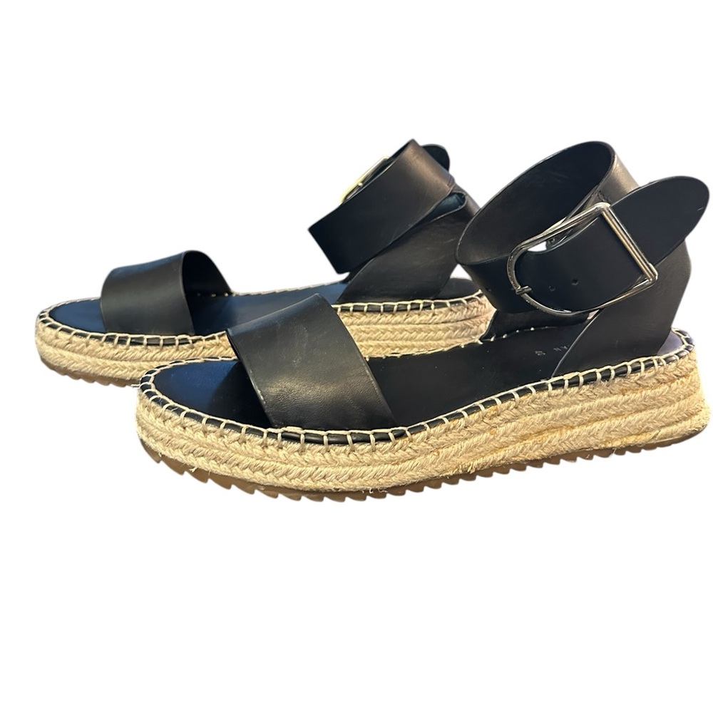 Zara Size 40/8.5 Women's Espadrille, Black Leather Wedge Heeled Sandal - Picture 4 of 8